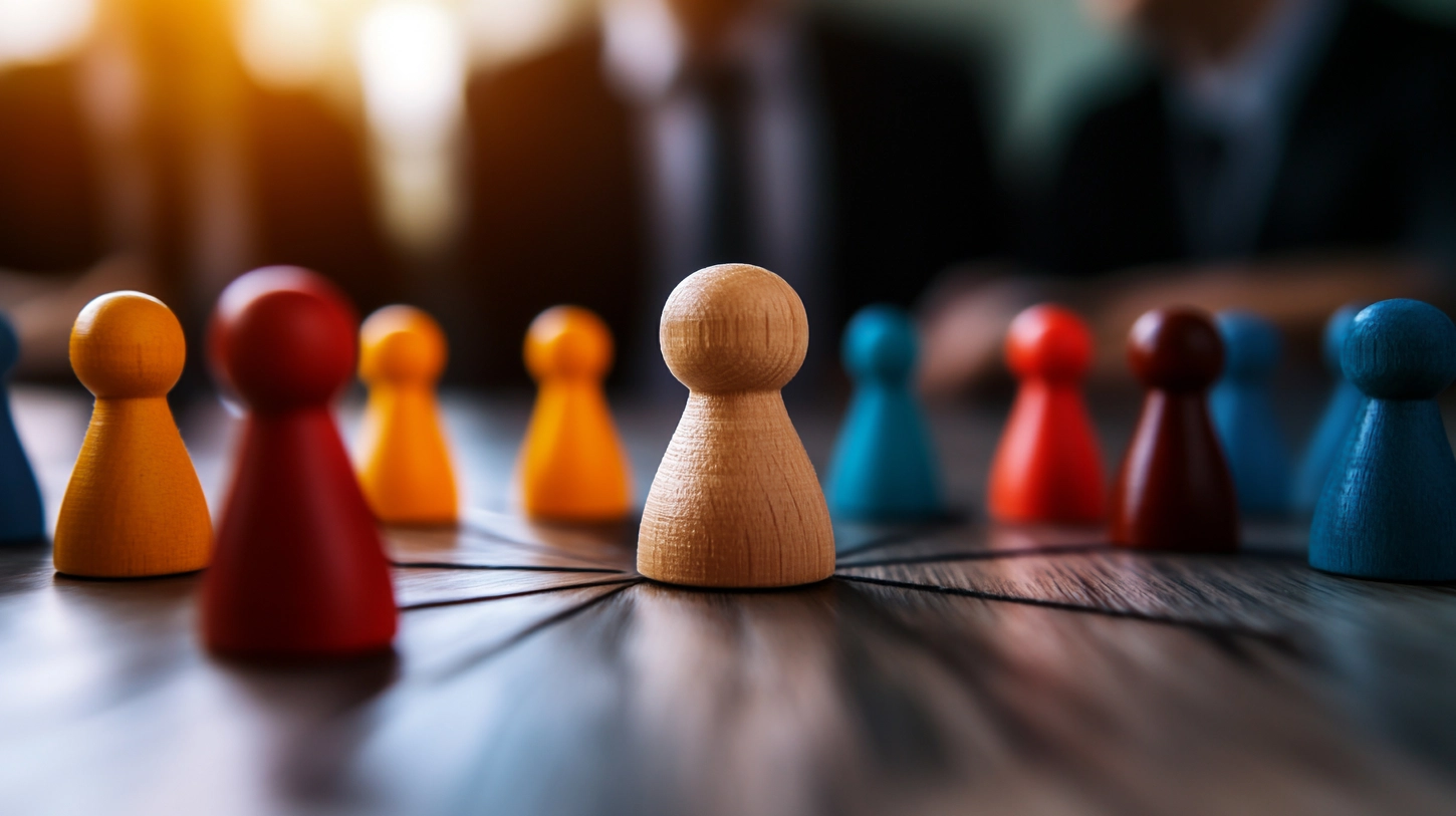 Ursula Gschwandtner - Supervision, Coaching, Beratung - Bunte Spielsteine symbolisieren Teamwork und Strategie auf einem Holzbrett.